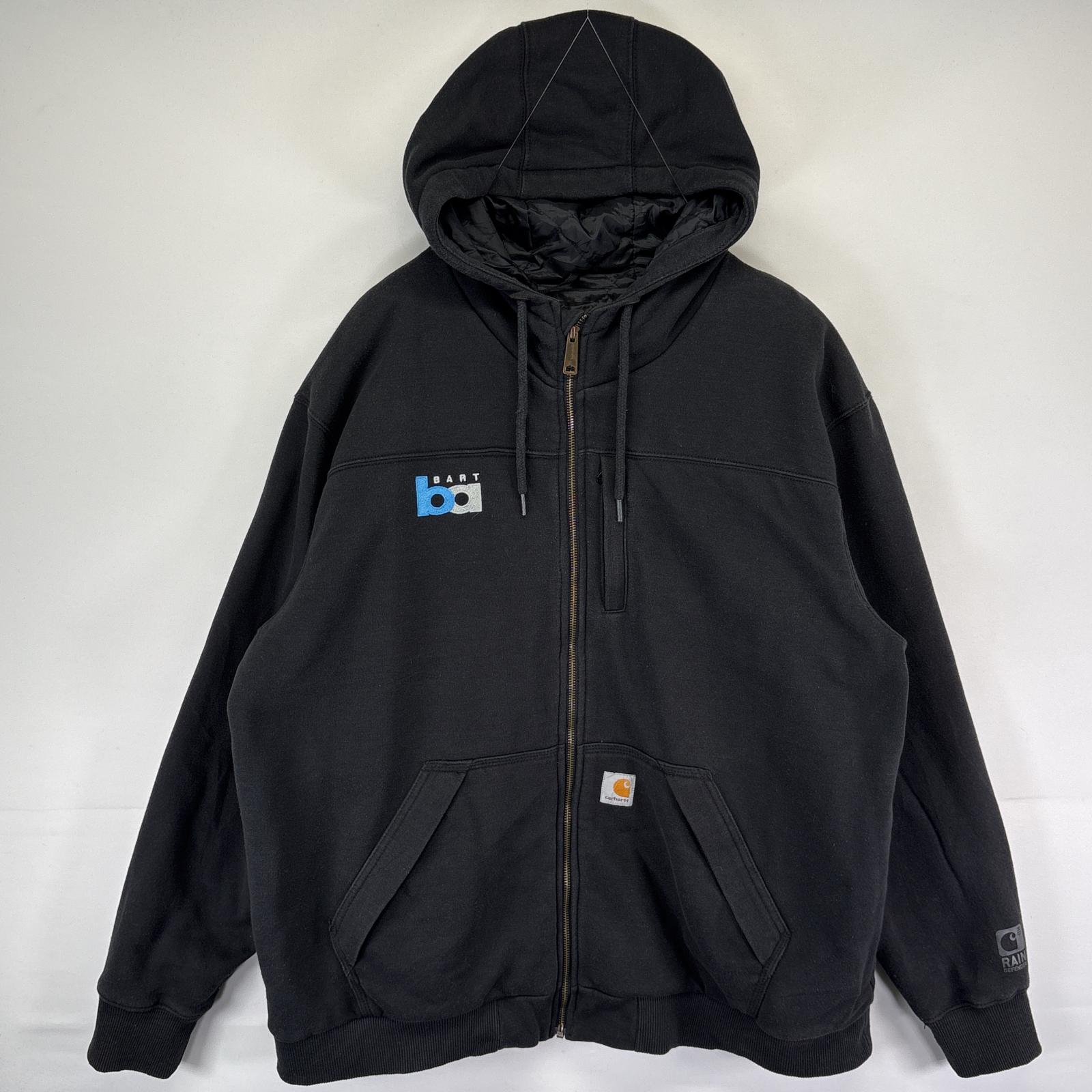 古着 パーカー フルジップ スウェット ワンポイントロゴ 中綿ジャケット 大きいサイズ 2XL ブラック メンズ