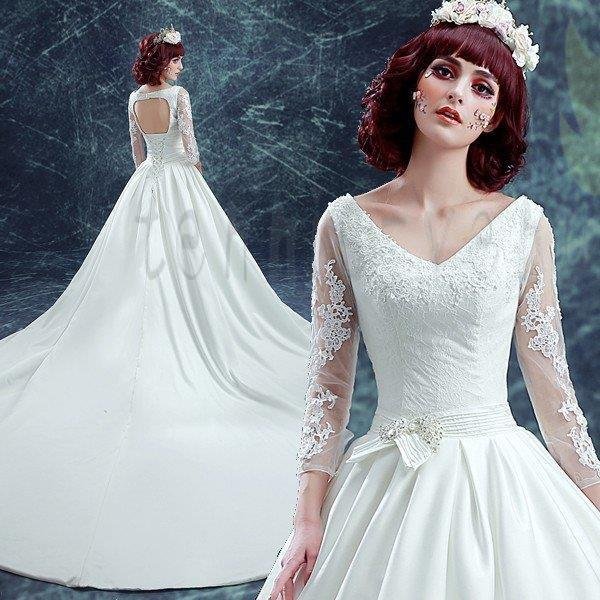 ウエディングドレス 長袖 二次会 ウェディングドレス 安い 秋冬 結婚式 プリンセス エンパイア 花