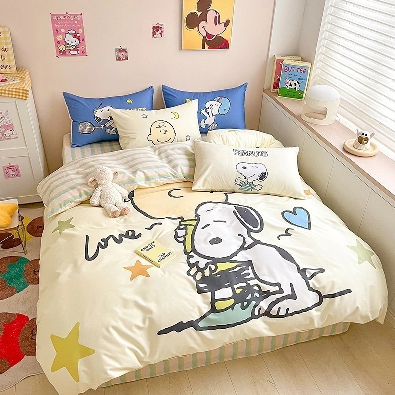 子供用綿4点スヌーピーベッドセットスヌーピー男の子用綿シーツ3点掛け布団カバーとシーツ