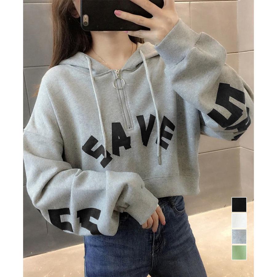 フード付きパーカーハーフジップフーディー