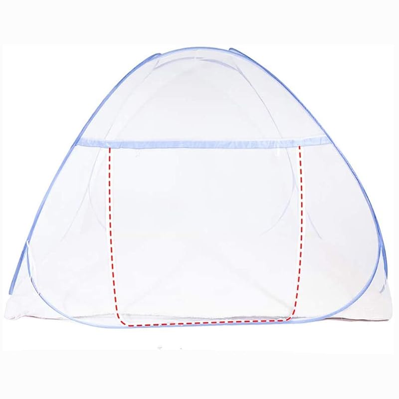 Dewel 蚊帳 かや ワンタッチ テント式 虫除けネット 底付き 密度が高い 蚊よけ ムカデ対策 1ドアタイプ モスキートネット 持ち運べる 収納便利 軽量 1人 2人（ブルー セミダブル 120*