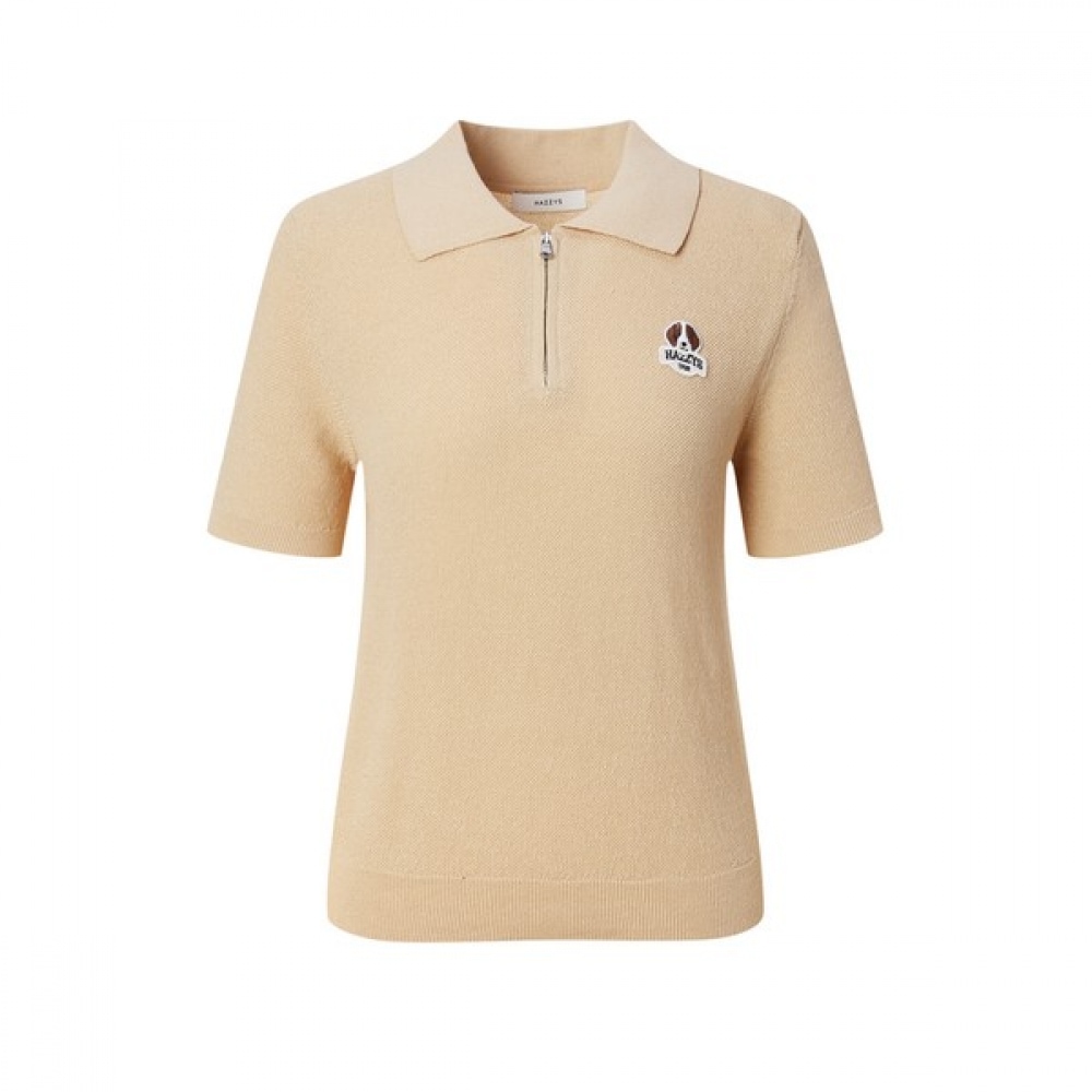 [ヘッジズレディース] 25SS ショートスリーブジップアップニットプルオーバーベージュ HSSW5BL94I2