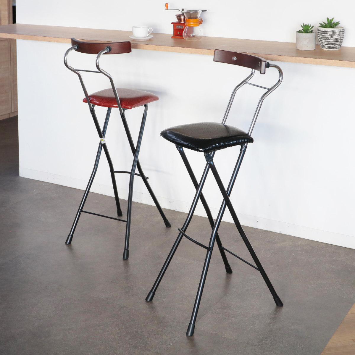 折りたたみ椅子 座面高73.5cm ハイタイプ 背もたれ付 レザー調 ロイドチェア カウンターチェア バーチェア 椅子 ハイチェア 折りたたみ 高め 日本製 カウンター キッチン バー 10,549円