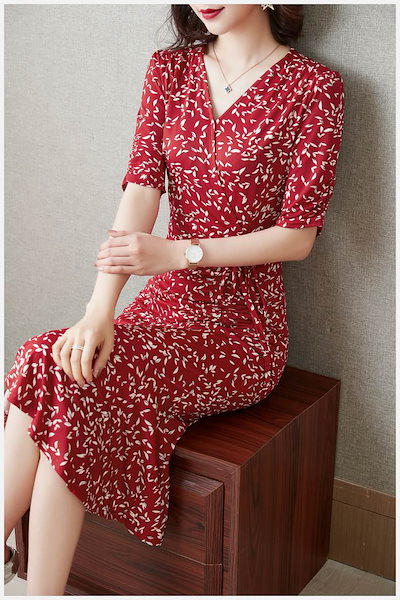 イブニング ドレス レディース Vネック 花柄 スリム 薄手 ロング丈 スカート レトロ きれいめ 可愛い シンプル カジュアル  上品 お出かけ デート パーティー イベント リゾート 旅行 エレガント モダン 存在感 フォーマル 袖あり 膝下 花柄 セミフレア マーメイド ふんわり イブニング ドレス レディース Vネック 花柄 スリム 薄手 ロング丈