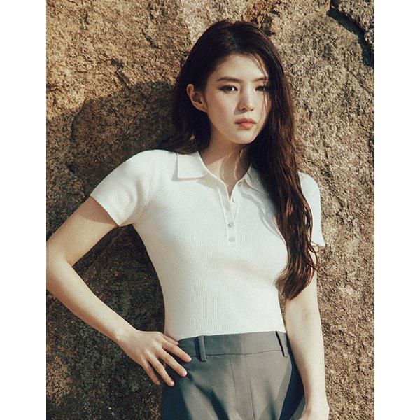 NEW ハン・ソヒ リブ ゴルジ ポロネック 半袖ニット 355529