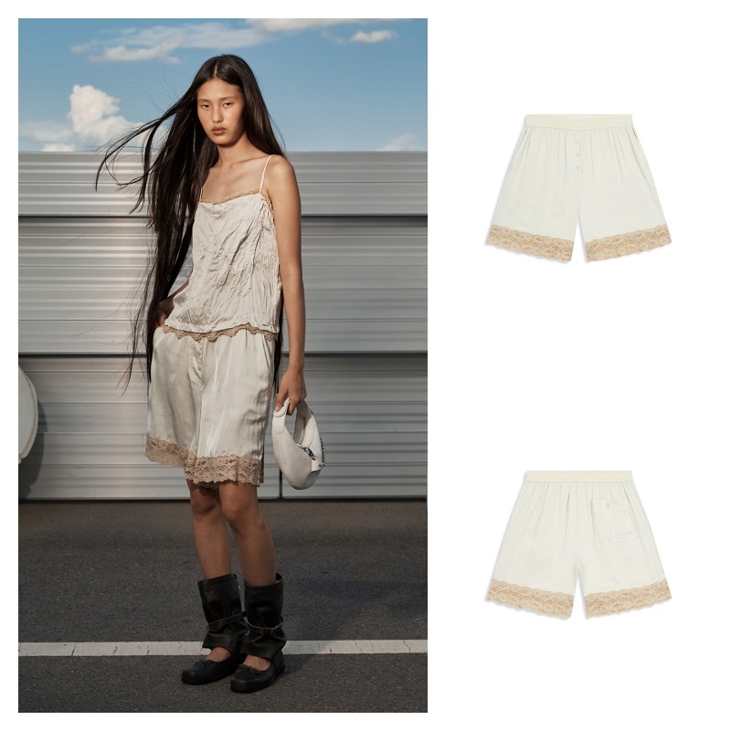 【OPEN Yy】 LACE TRIM LOUNGE SHORTS : LIGHT BEIGE