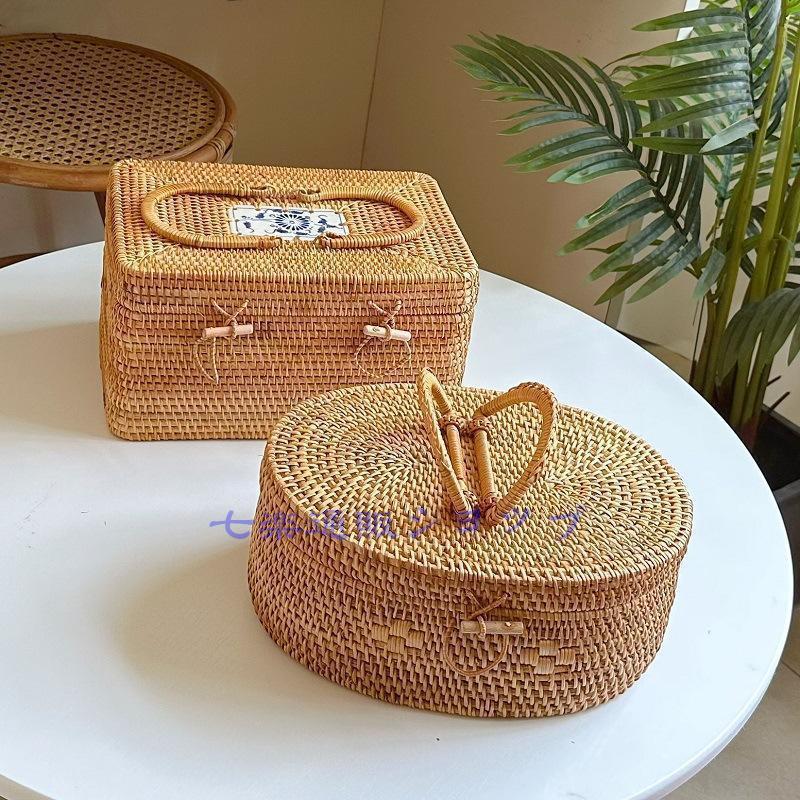 20%底値早いもの胜ち 手作 藤編 収納 茶箱 収納ボックス 茶器 茶道具 工芸品