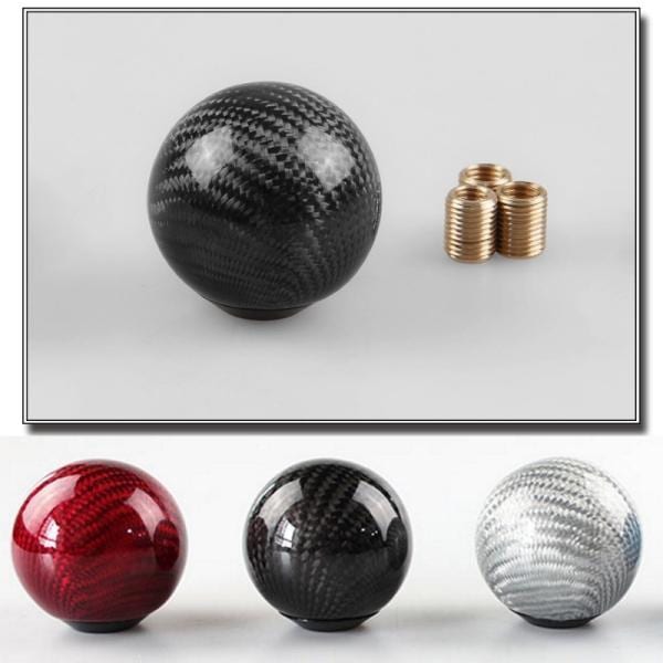 丸形 カーボン シフトノブ 全3色 MT AT 汎用 変換アダプター付き M8/M10/M12対応 トヨタ ホンダ 日産 マツダ 三菱 スバル