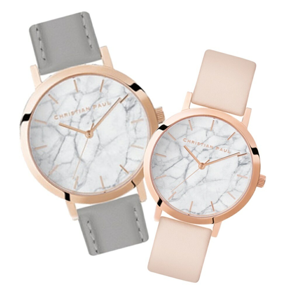日本正規品 クリスチャンポール ペアウォッチ ペア 腕時計 手表 グレー ベビーピンク 革ベルト レザー カップル お揃い プレゼント ペア腕時計 大人 両親 夫婦 誕生日 結婚式 結婚記念日 プレゼ