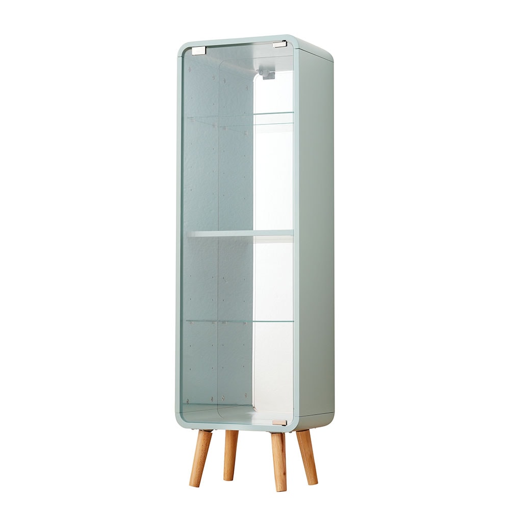 コレクションケース コレクションシェルフ ガラスディスプレイキャビネット4段 高さ調節可能 フィギュア 収納 背面ミラー 強化ガラス棚 サイズ：幅36*奥行26.5*高さ121CM ライトグリーン