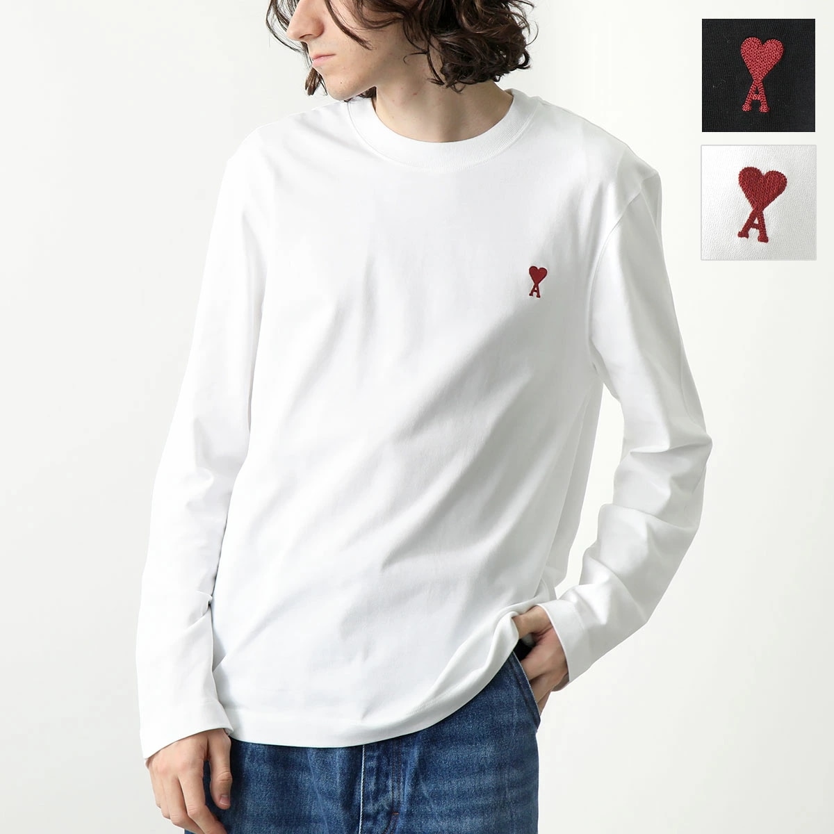 ami paris アミパリス Tシャツ UTS205.726 メンズ 長袖 ロンT カットソー コットン クルーネック ハートロゴ刺繍 カラー2色