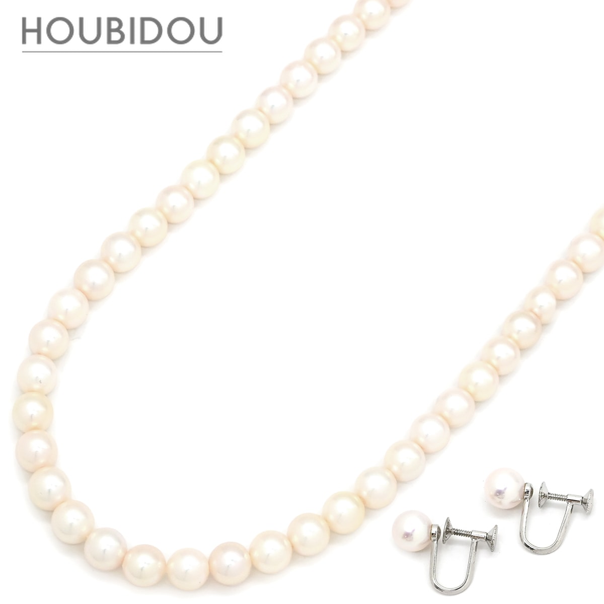 ミキモト ネックレス あこやパール ネックレス イヤリング セット パールホワイト シルバー金具 MIKIMOTO 真珠 アコヤ ラウンドシェイプ１連 ねじ式 【中古】