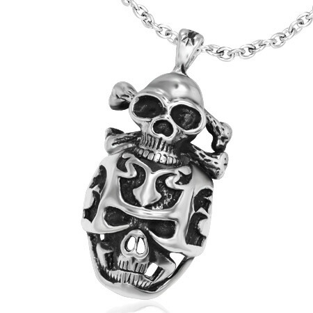 スカルズステンレスペンダントトップ ドクロ ガイコツ 髑髏 首飾り 男性 メンズ アクセサリー 骸骨