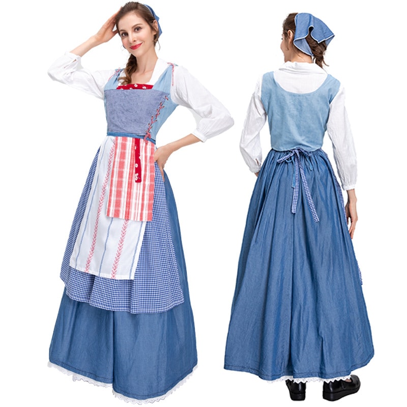 ハロウィンコスチューム牧場田園メイドロングスカート男の娘執事コスプレメイドワンピース