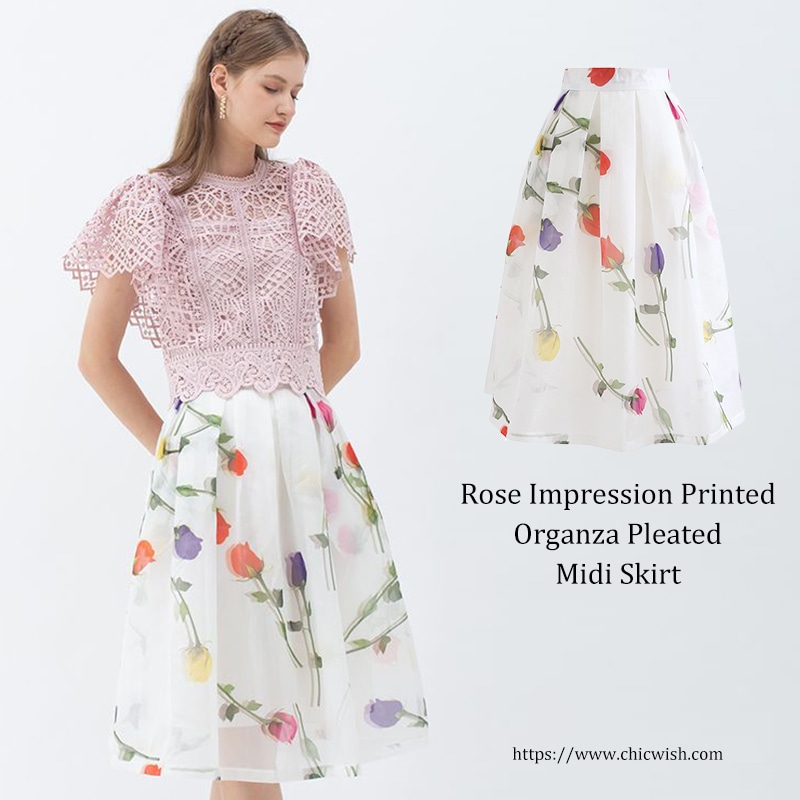 ローズプリントオーガンジースカート