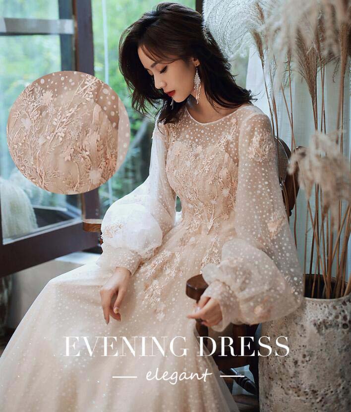【本日限定】ウェディングドレス お花嫁ドレス 長袖 前撮り/後撮り パーティードレス ドレス ロング シャンパン ブライダルドレス 優雅 礼服 結婚式 ファスナー 結婚式ドレス 挙式 披露宴 二次会