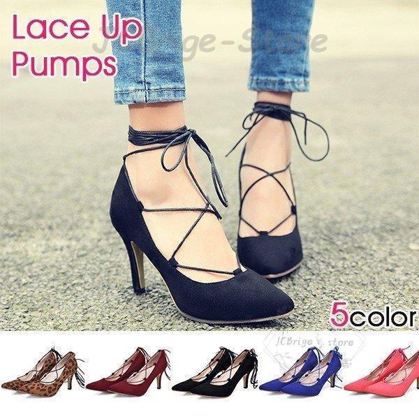 人気SALE ロングストラップレースアップパンプス シューズ パンプス ロングストラップ