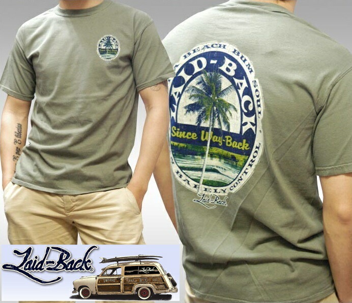 Laid-Back USA レイドバック メンズ Tシャツ BUM SOUL グリーン 半袖 シャツ サファリ レオン 雑誌 掲載 ブランド アメカジ ストリート ヴィンテージ サーフ ロンハーマン