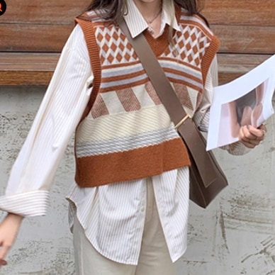 セーターベスト ブラウン トップス ニットソー セーター ベスト スリム 細身 ストレート スマート