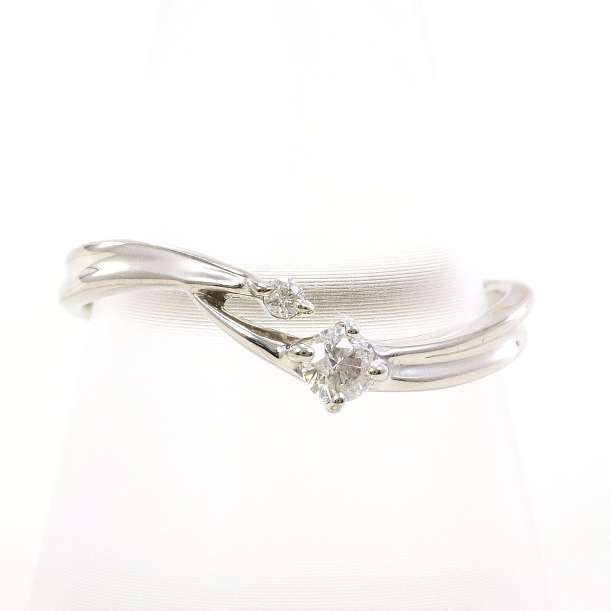 K14 14金 WG ホワイトゴールド リング・指輪 14.5号 ダイヤモンド 0.12ct 総重量約2.1g 中古