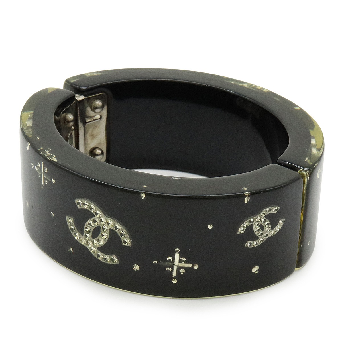 バングル ブレスレット ココマーク ラインストーン レジン ブラック 黒 07