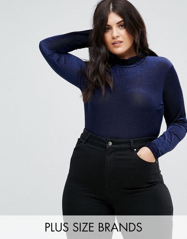 Fashion Union レディース 大きめサイズ ゆったりサイズ 送料無料 Navy Plus High Neck Bodysuit In Velvet