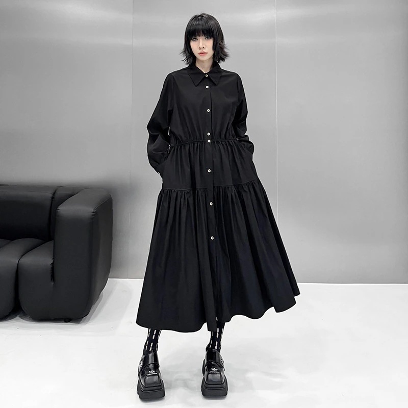 2025秋 シャツワンピース 皺デザイン おしゃれ レディース ロングワンピース 関連商品購入可能