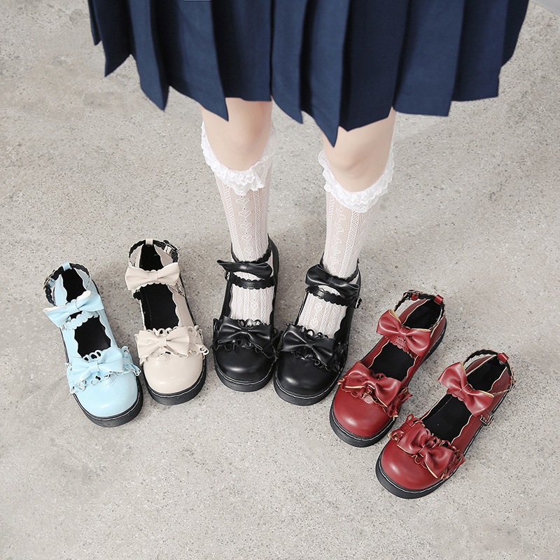 日本の柔らかい女の子ロリータロリータ小さな革の靴女性の22年春と秋のい森の女の子版の弓の靴