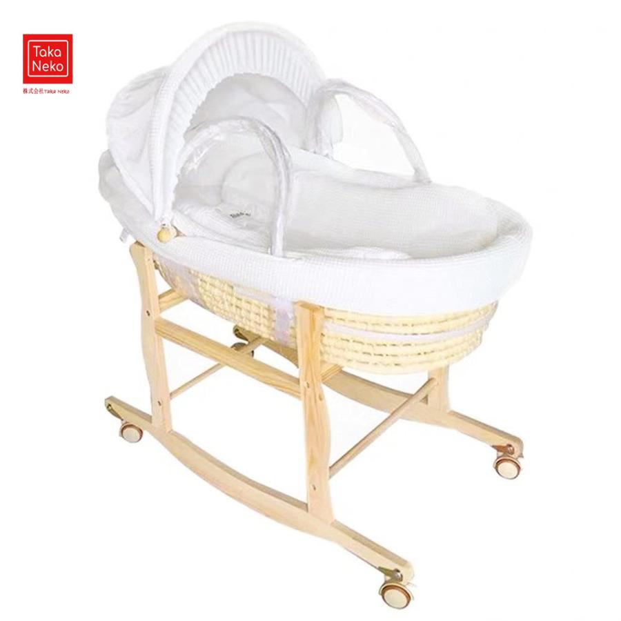 ベビーバスケット ベビー用クーファン ゆりかご 敷きふとん付き 木製クーハンスタンド付き ナチュラル 赤ちゃん 退院
