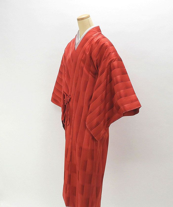 雨コート 新品仕立済 正絹 縦縞幾何地紋 身丈131cm 裄丈68cm 雨コート 新品 仕立て上がり