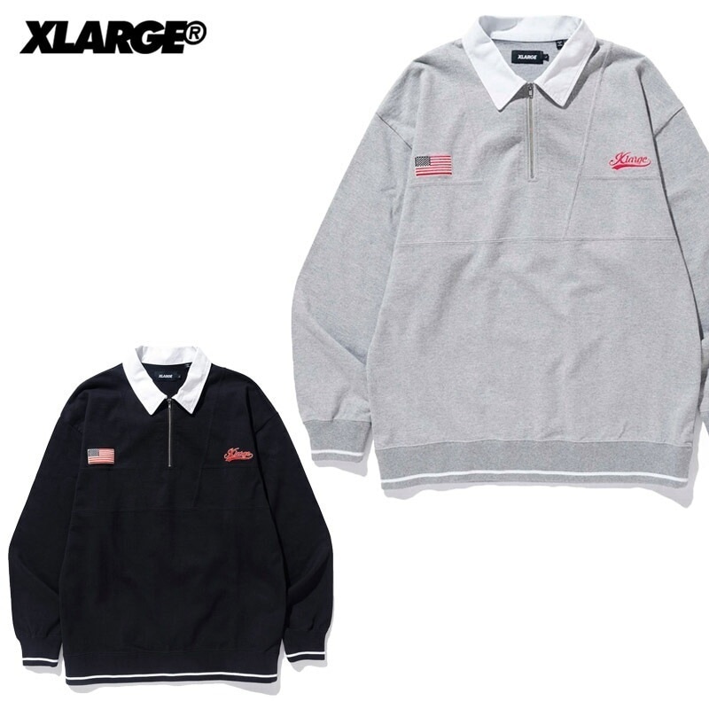 エクストララージ EMBROIDERED RUGBY SHIRT ラガーシャツ 長袖 カットソー カジュアル トップス