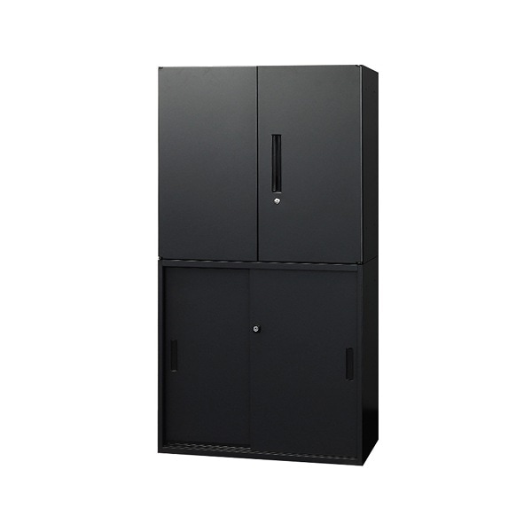 法人限定 Netforce EA-8040-2R2H2-W-BK ブラック Easembly (イーセンブリー) 両開き+引戸書庫セット 2段 スチール書庫 幅800×奥行400 メーカー直送