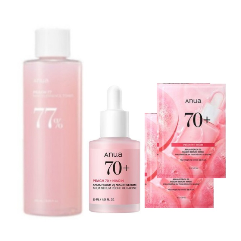 桃77％ナイアシンエッセンストナー, 250ml.1個+桃70％ナイアシンセラム, 30ml.1個+桃 70 ナイアシン セラム マスクパック,2枚