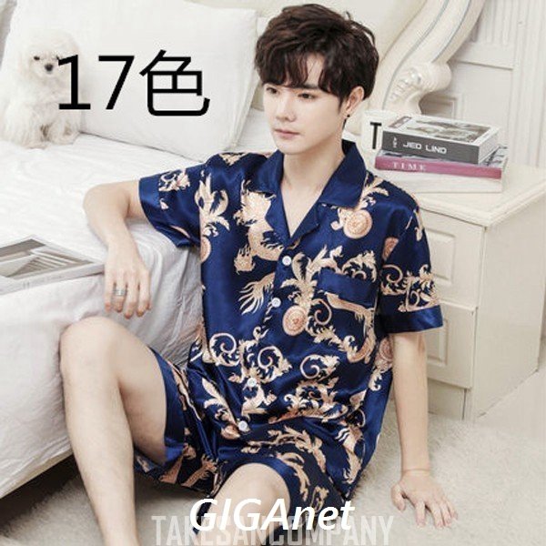 パジャマ 男性 夏メンズ 半袖 上下セット 前開き 2点セットパジャマ ショットパンツ フェイク