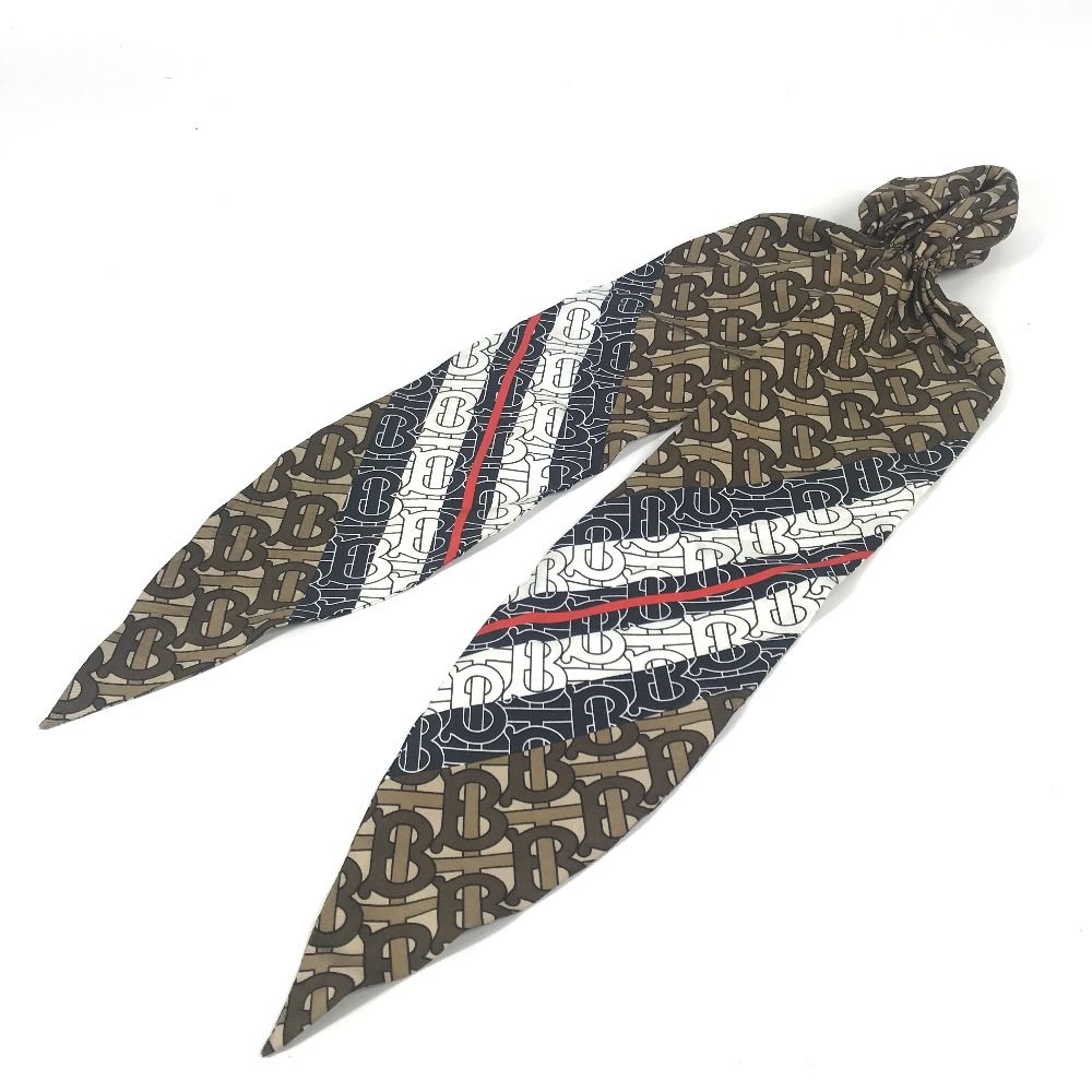 シュシュ 8018660 モノグラム TB ロゴ ヘアアクセサリー ヘアスカーフ シニヨンネット シルク ブラウン