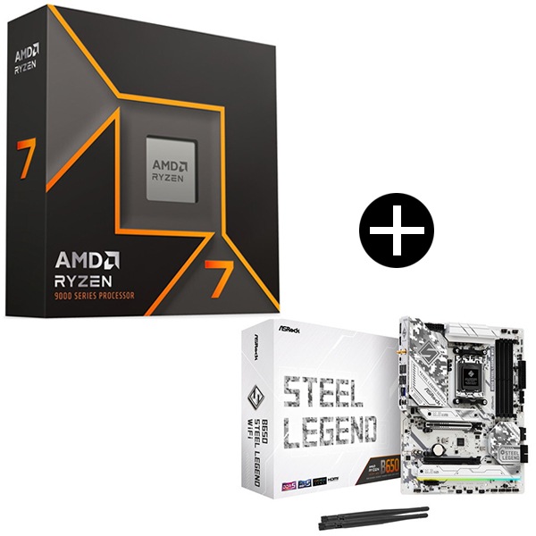 Ryzen 7 9700X W/O Cooler WOF (8C/16T 3.8GHz 65W) CPU + ASRock B650 Steel Legend WiFi マザーボード セット