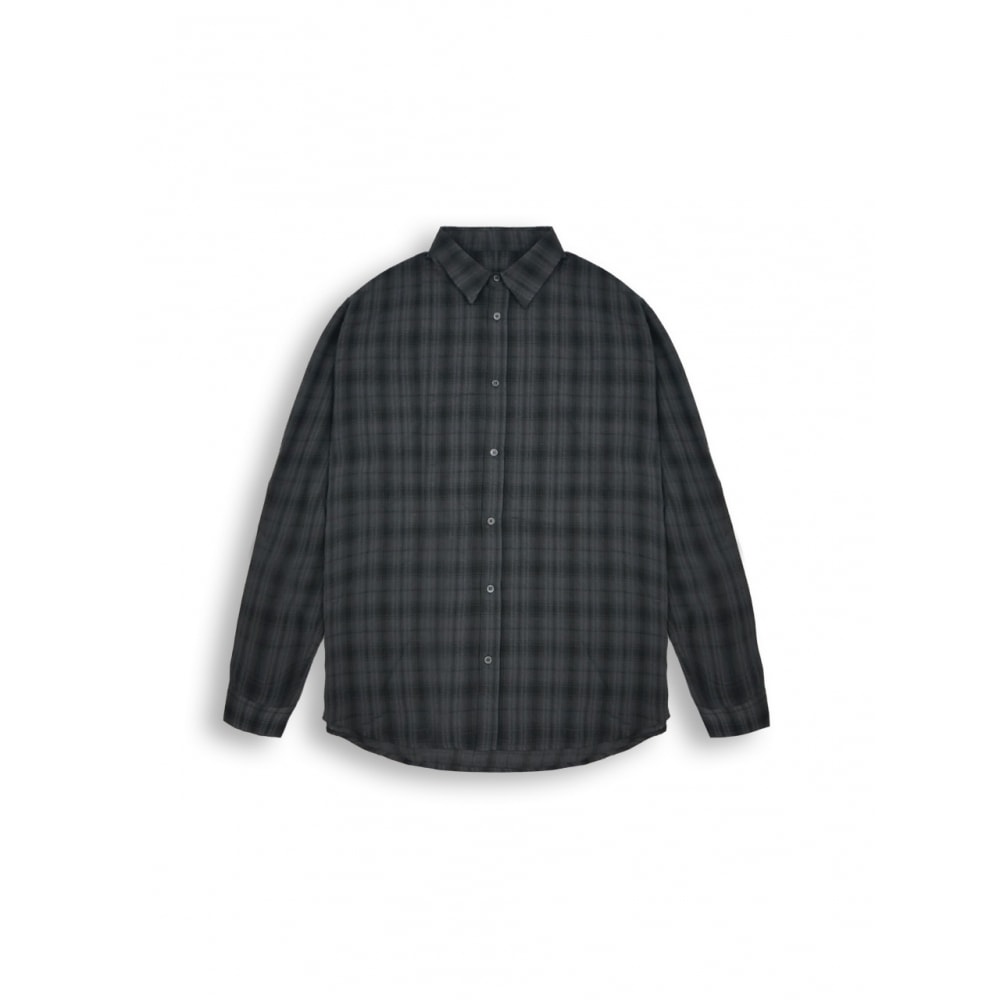 ABEEHUMS バックロゴリネンルーズフィットチェックシャツ ABH366 118 チャコール