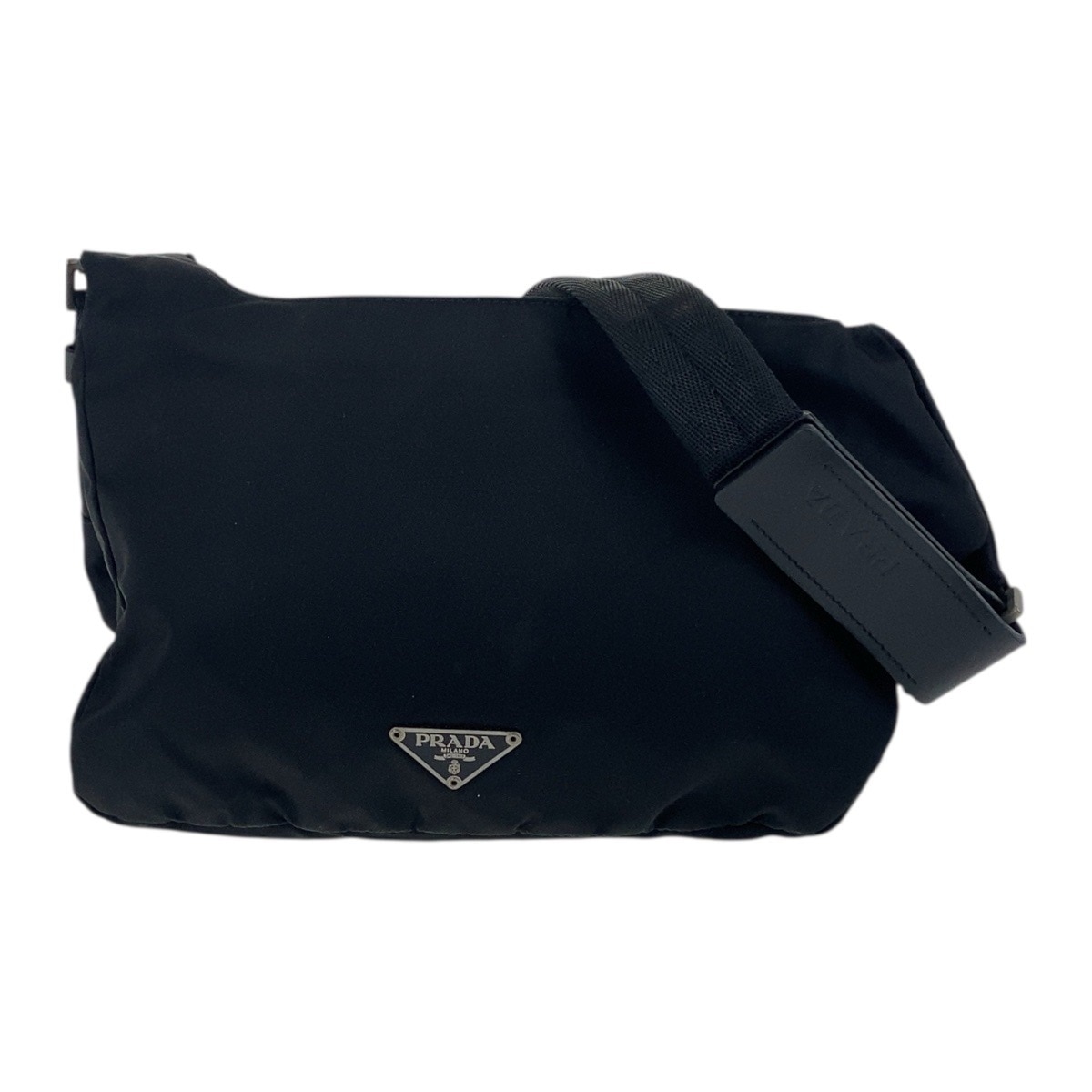 美品 テスート 三角ロゴプレート ブラック 黒 シルバー金具 ナイロン ショルダーバック ポシェット レディース 502978