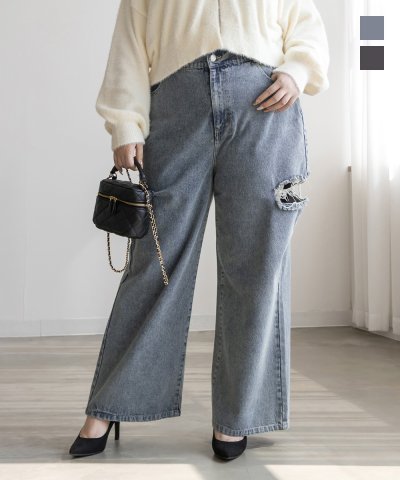 大きいサイズ レディース LL 3L 4L XL XXL XXXL CLETTEオリジナルサイドスリットデニムパンツ