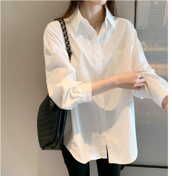 気質通勤ホワイトシャツ女性2022秋の新しい韓国デザインセンスニッチジャケットライト調理風の長い風のシャツの潮