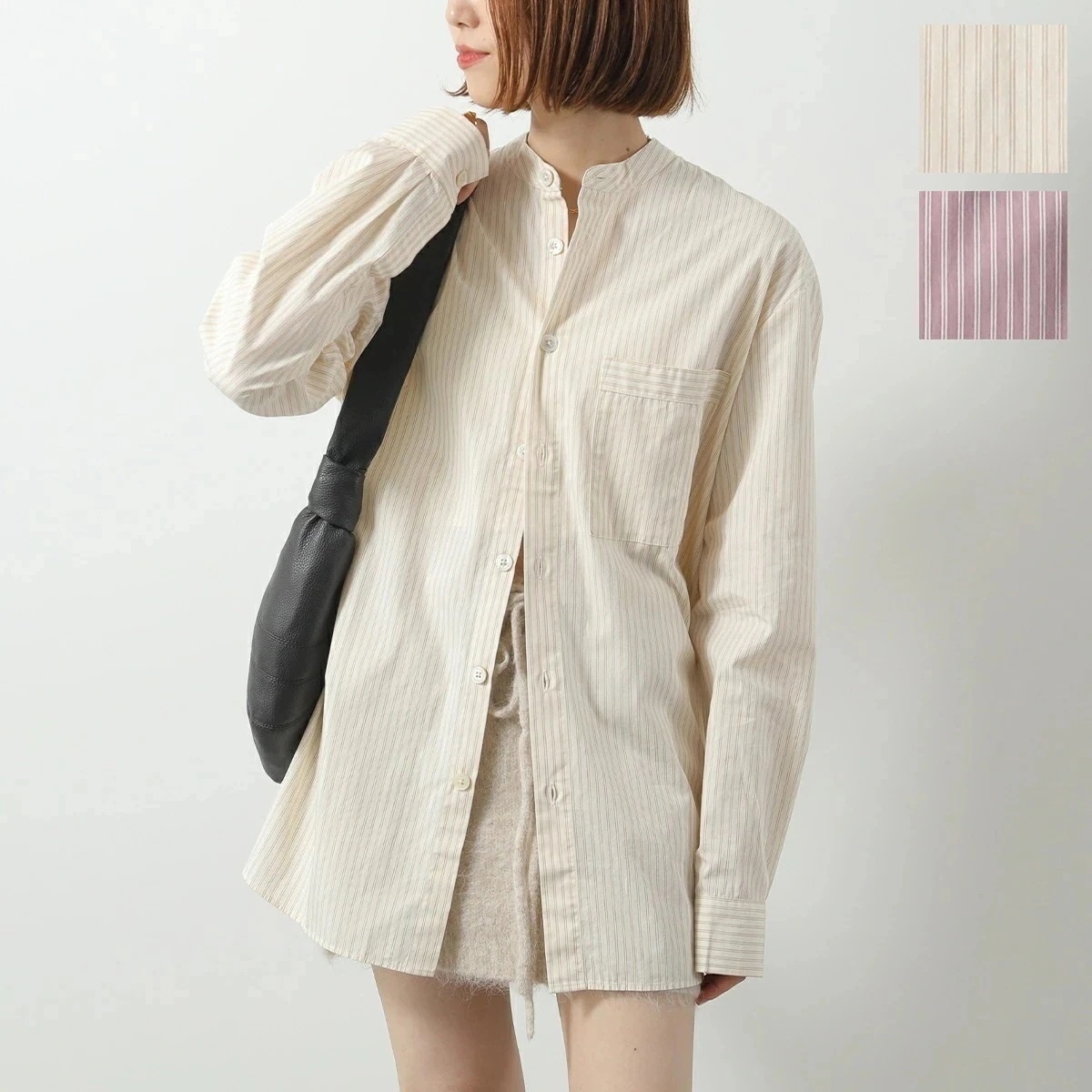 TEKLA × BIRKENSTOCK テクラ ビルケンシュトック コラボ シャツ SWT レディース 長袖 ブラウス ノーカラー ストライプ オーバーサイズ カラー2色 【ts】
