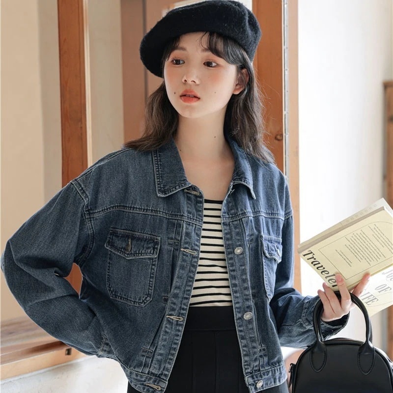 【急速発送】2025秋新作文芸レトロデニムジャケット低身長カジュアルショート丈ジャケットジャケット 韓国ファッション秋の万能アイテム