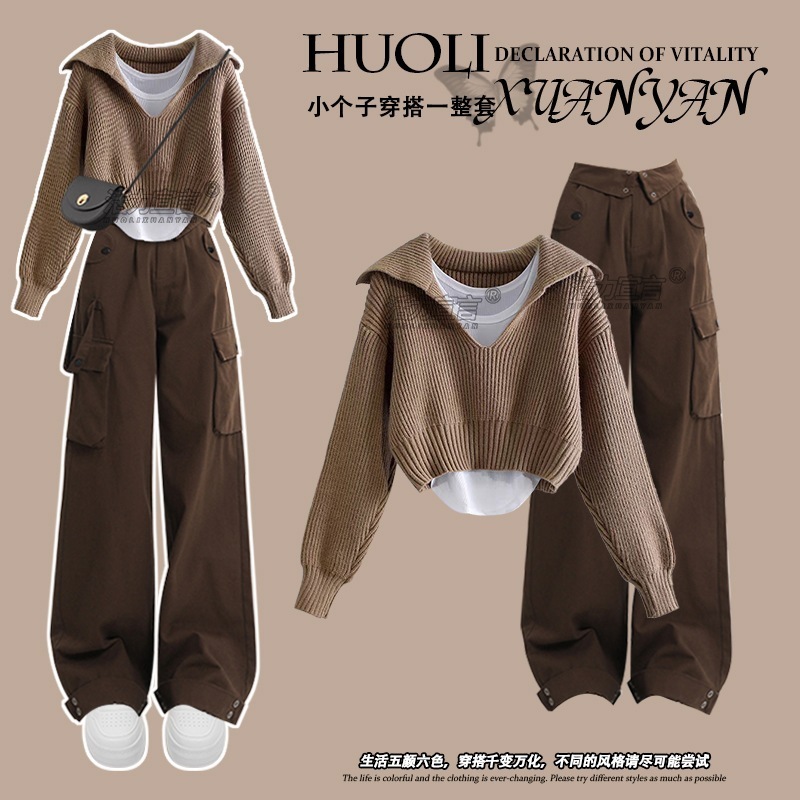 初秋韓国風雰囲気着小セーターレディース2024オーバーオールニットトップス