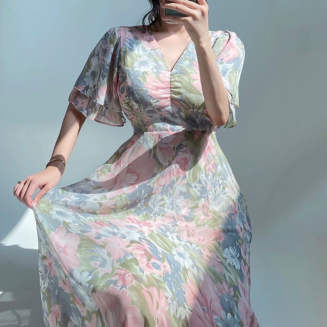 女神シフォンロングワンピース（バカンス夏デイリールック）