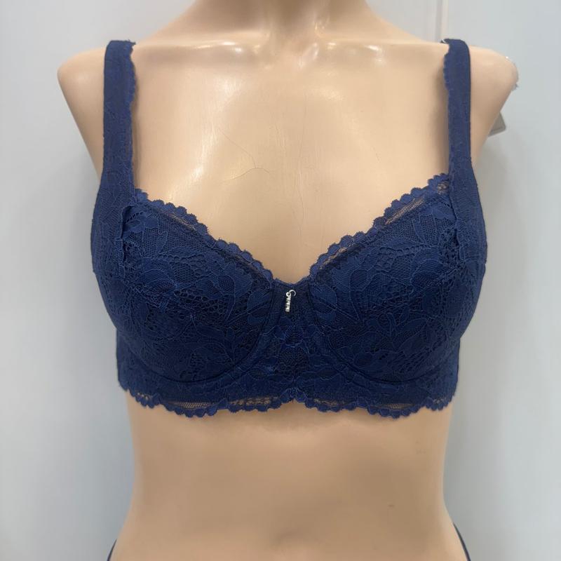 薄い織り綿パッドレースブラ BR6835NAVY