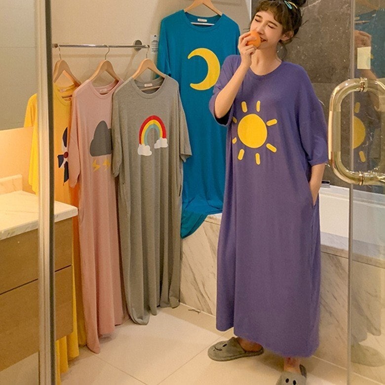 ネグリジェ パジャマ レディース 春夏 半袖ワンピース パジャマ 太陽 ネグリジェ ロング丈ワンピー