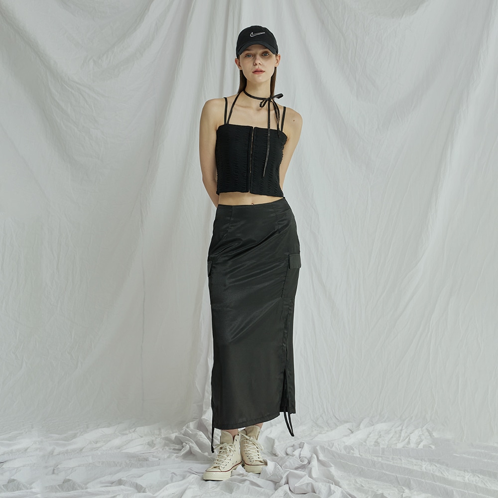 CARGO SHIRRING LONG SKIRT(PURPLE, BLACK)