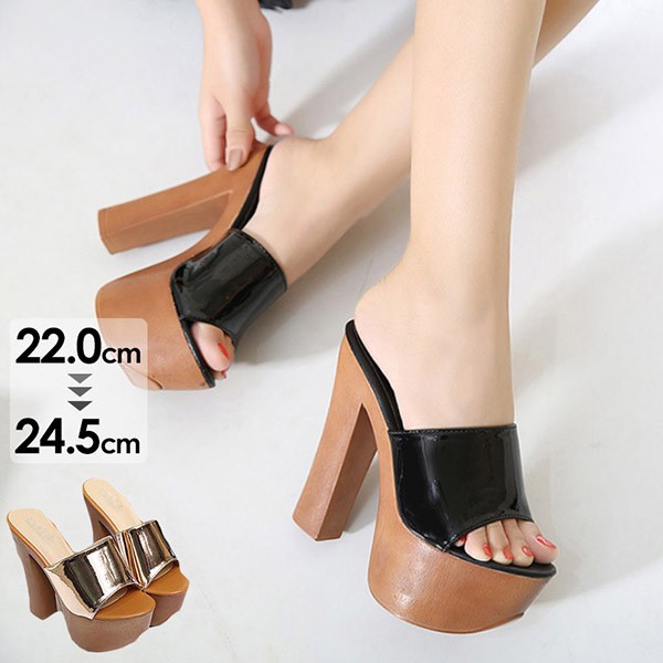 ミュール サンダル 太いヒール ハイヒール 厚底 ストーム 2colors ヒール14.5cm ゴールド ブラック ファッション 普段履き サマー カジュ