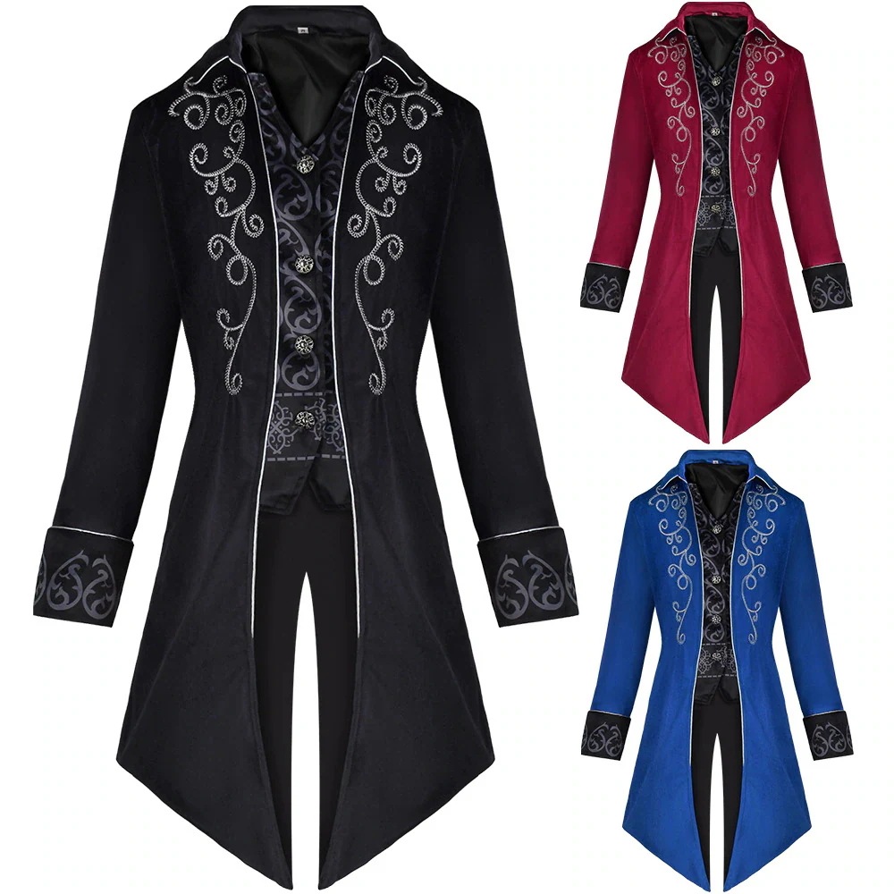 ハロウィーン燕尾cos服中世衣装中長パンク男性コート燕尾コスプレ服