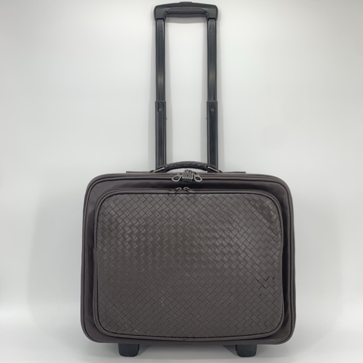 イントレチャート 編み込み キャリーバッグ ケース トロリー 旅行バッグ 91631 レザー 本革 ブラウン 茶 A4収納可能 メンズ